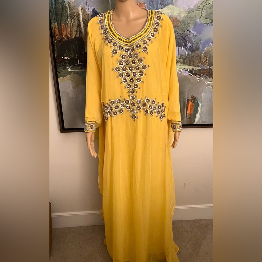 Moroccan Gown floor length fully lined embroidered, silver crystals
